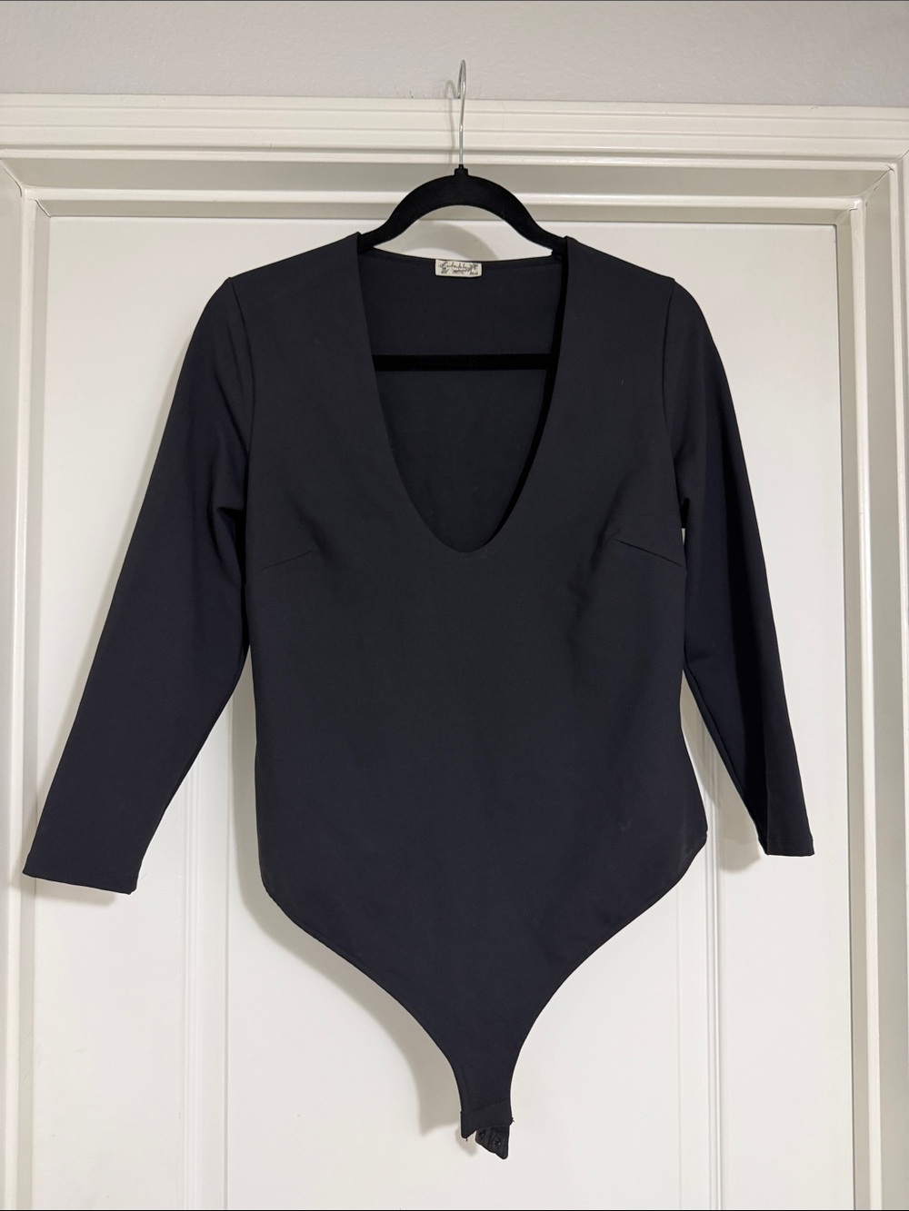 Intimately Free People size L 3/4 sleeve Deep V Bodysuit black scoop neck mesh